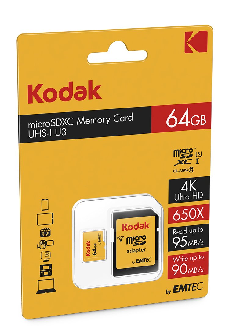 Amazon | Kodak MicroSDXC 64GB クラス10 U3、4Kメモリーカード、最大